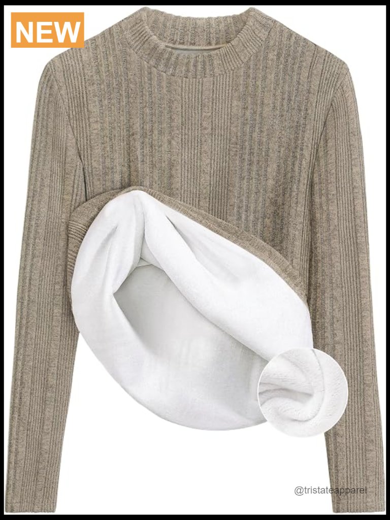 Long Sleeve Mock Neck Knit Thermal Top Fleece Lined Sweater Women